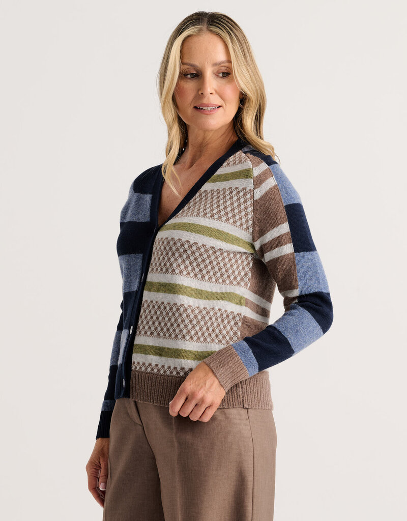 Zaket and Plover ZP Stripe Meets Check Cardigan