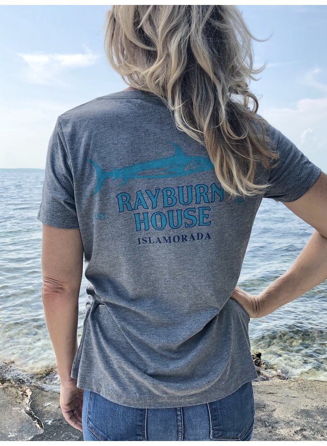 Rayburn House Ladies V Neck T Shirt - Heather Grey
