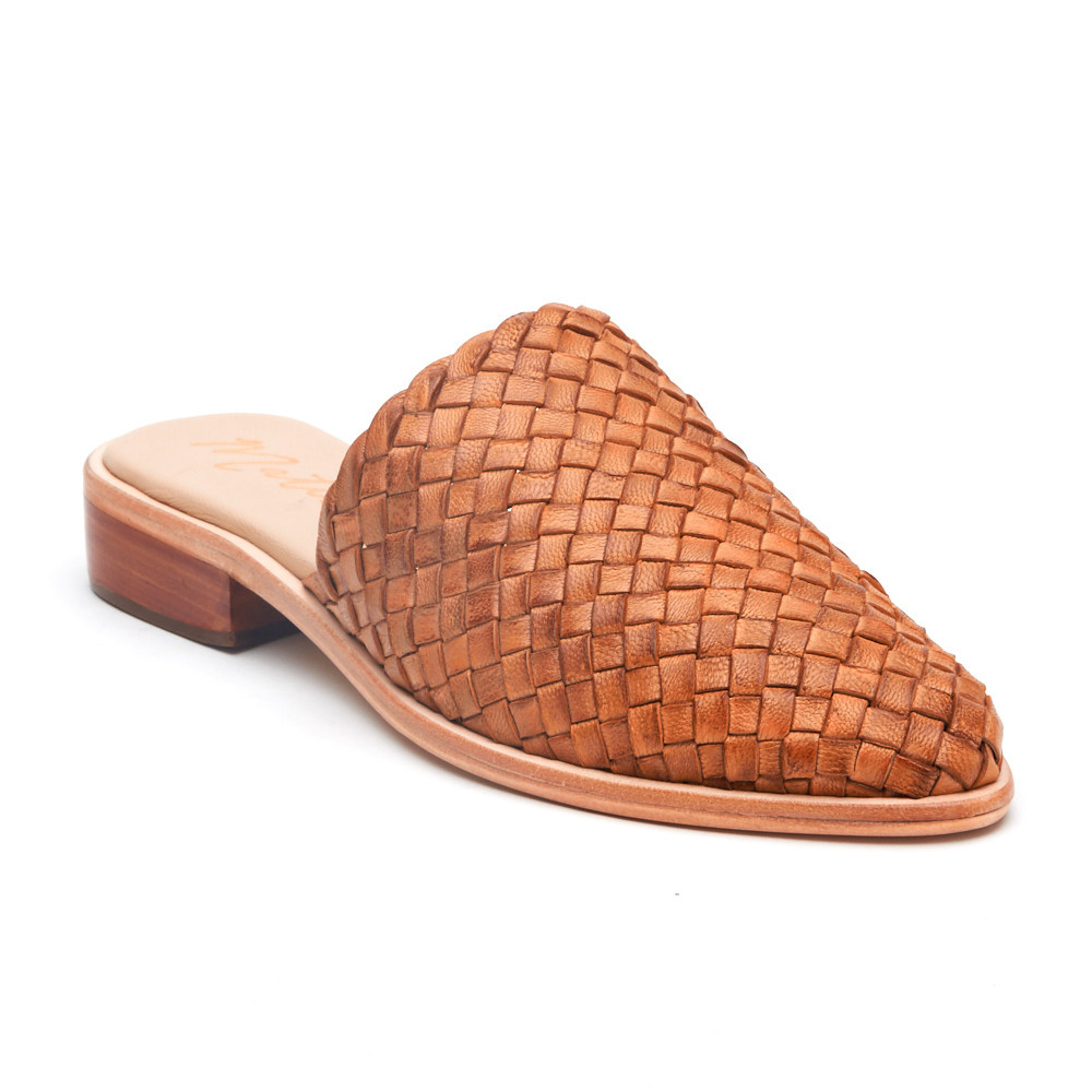 woven tan mules