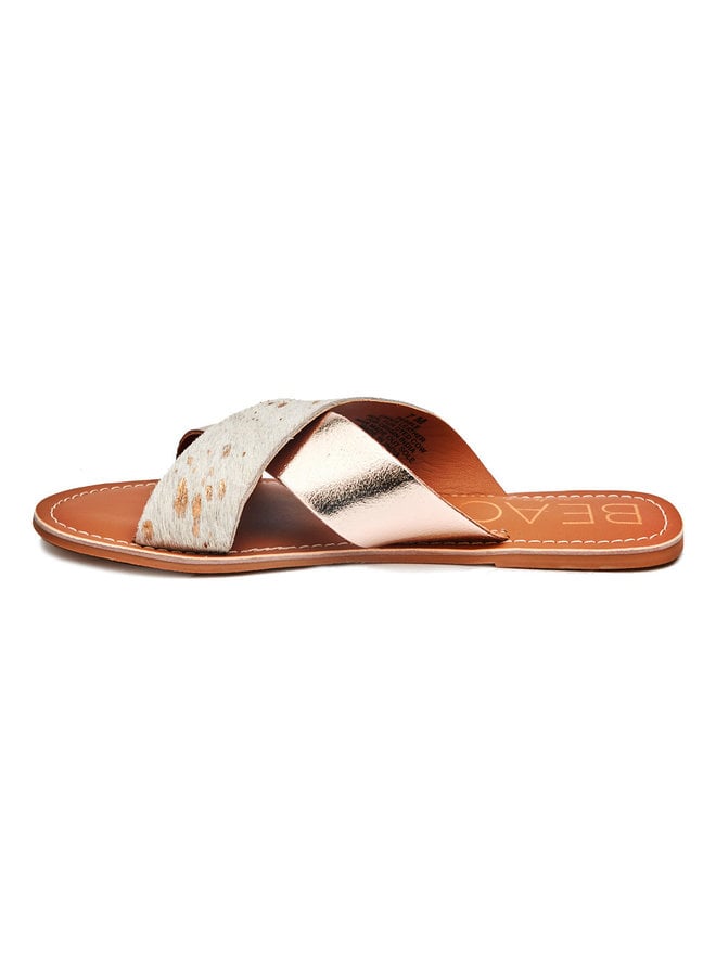 Spotted Cowhair Criss Cross Sandals