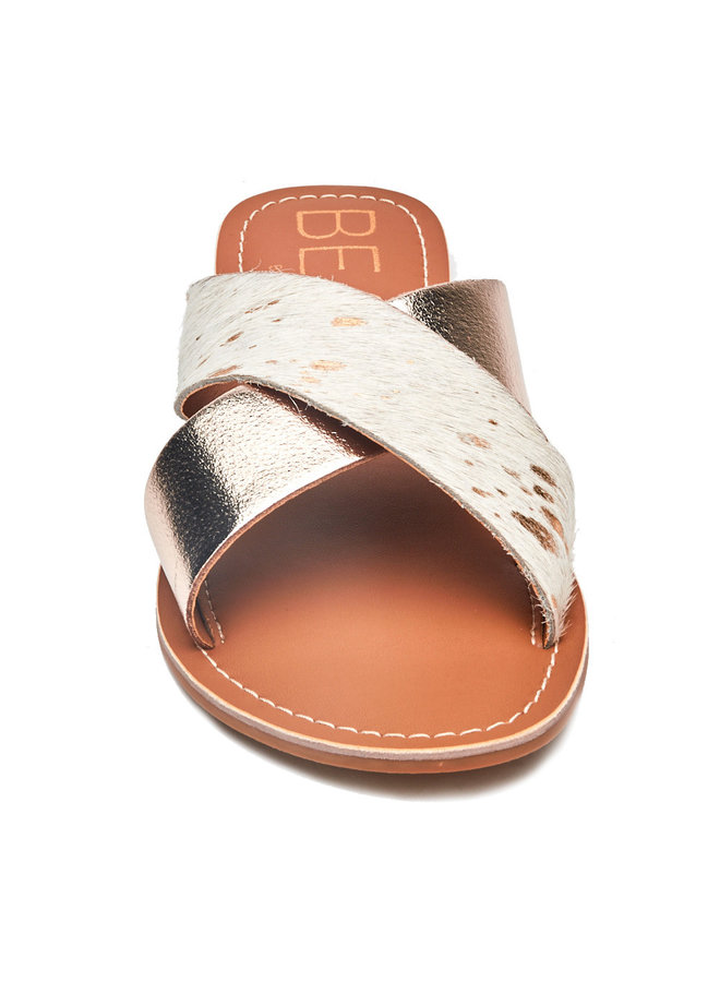 Spotted Cowhair Criss Cross Sandals