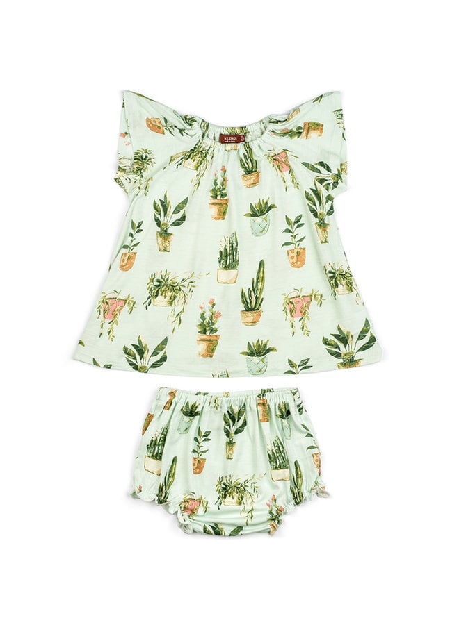 Organic Cotton Dress & Bloomer Set - Potted Plants