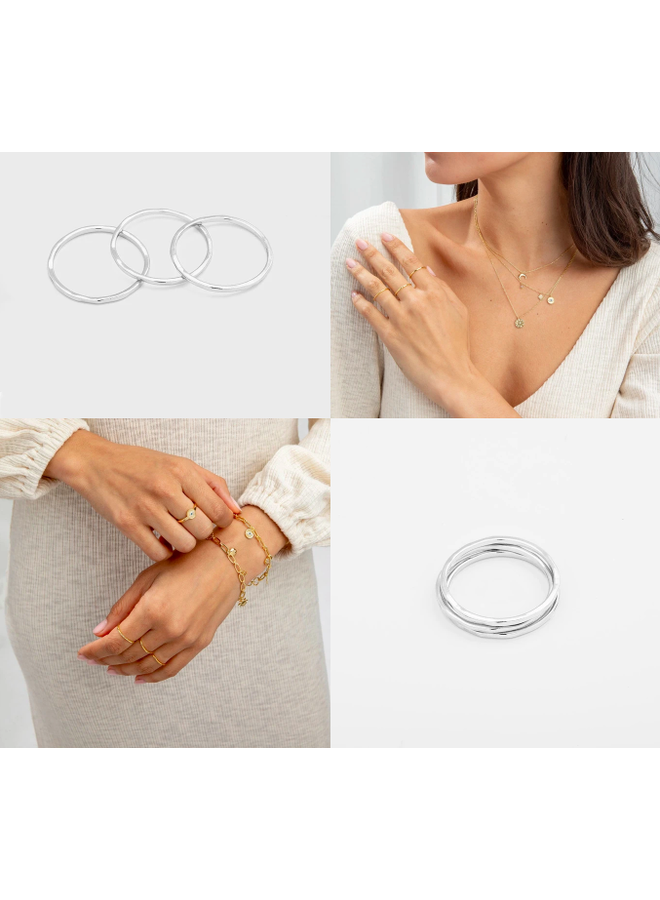 Set of 3 Silver Hammered Stacking G Rings