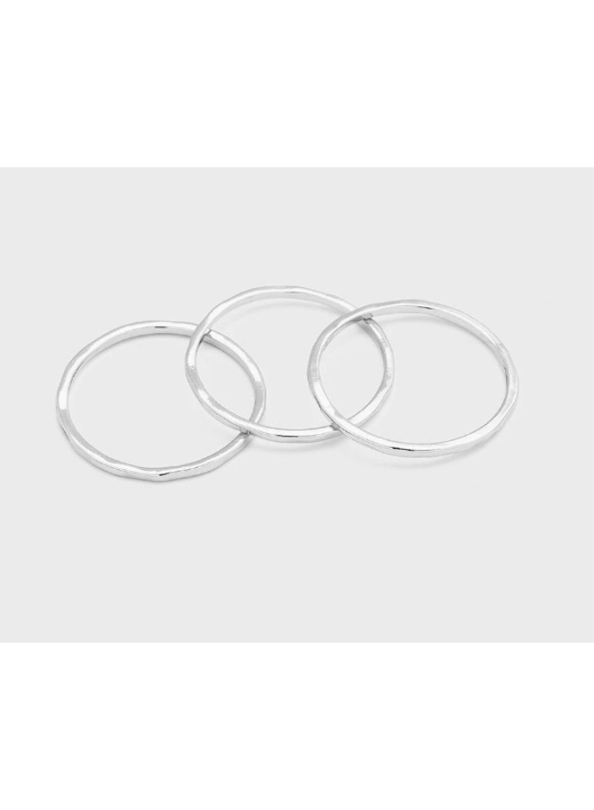 Set of 3 Silver Hammered Stacking G Rings