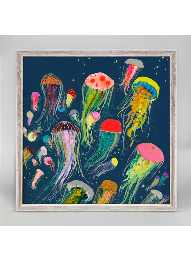Indigo Floating  Jellyfish 6x6 Canvas Wall Art indigo