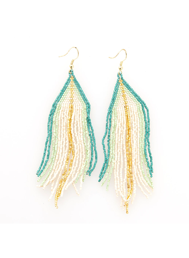 Jane - Ivory, Mint, Gold Ombre Stripe Fringe Earrings