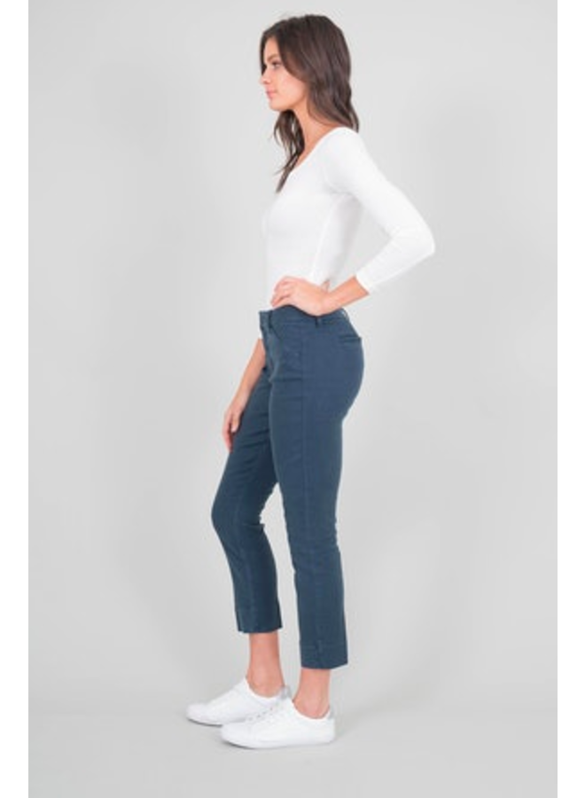Slim Linen Blend Navy Trouser by Level 99