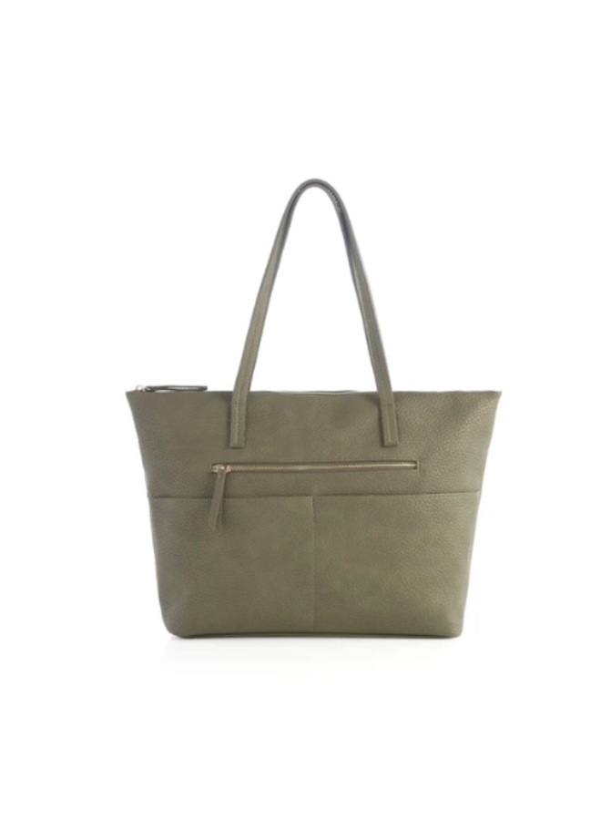 Faux Leather Top Zip Tote Bag - Green