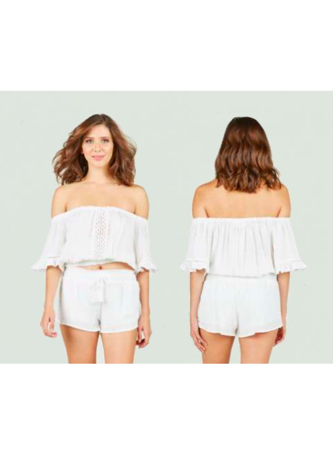 Crochet Trim Off Shoulder Top by Ocean Drive - White