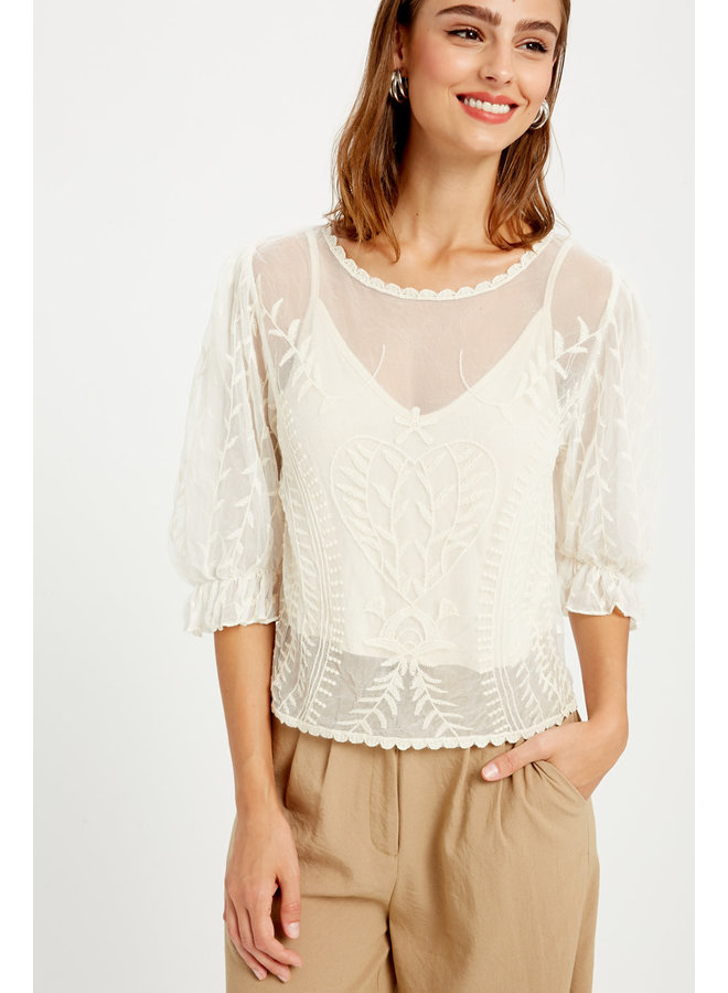 Lacey Peasant Top w/ Inner Tank by Wishlist - Ivory