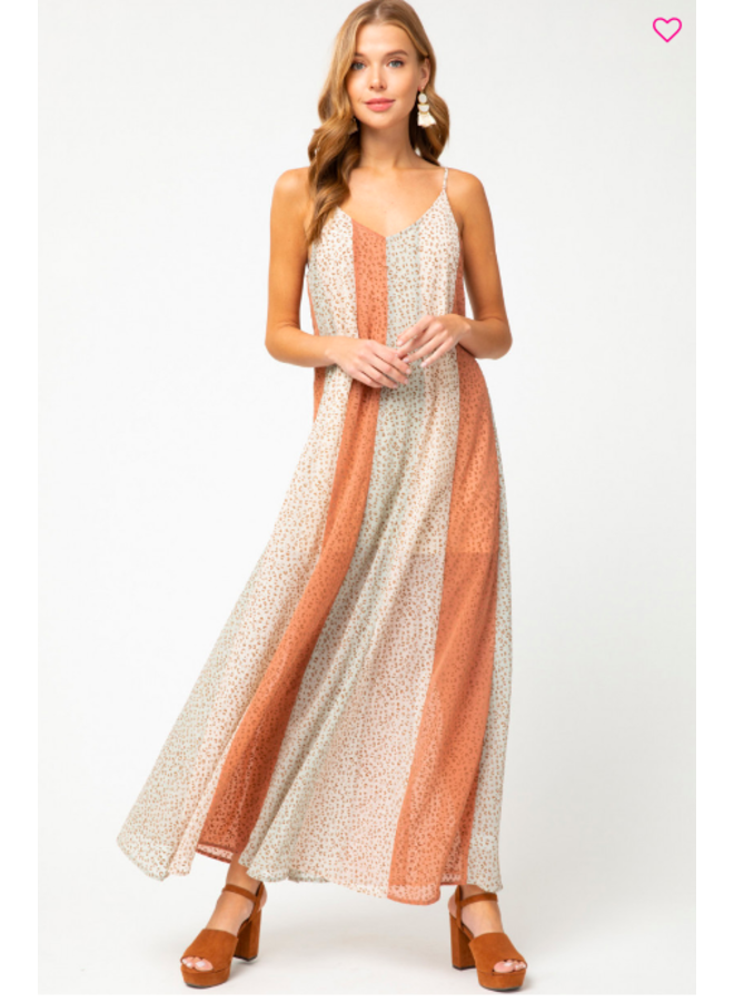 Striped Cheetah Print Maxi Overlay Dress By Entro