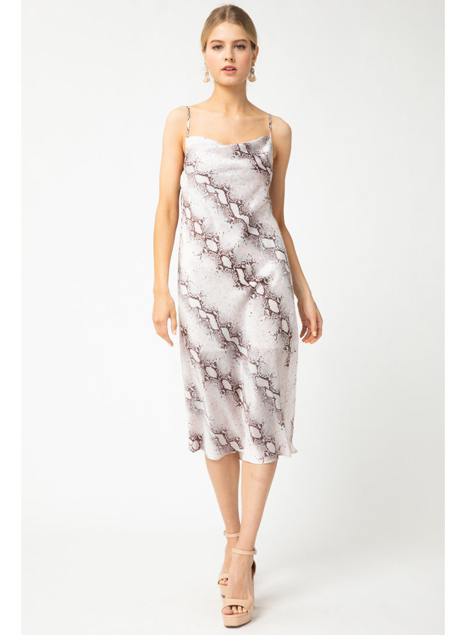 Snakeskin Long Dress w/ Cowlneck by Entro - Taupe