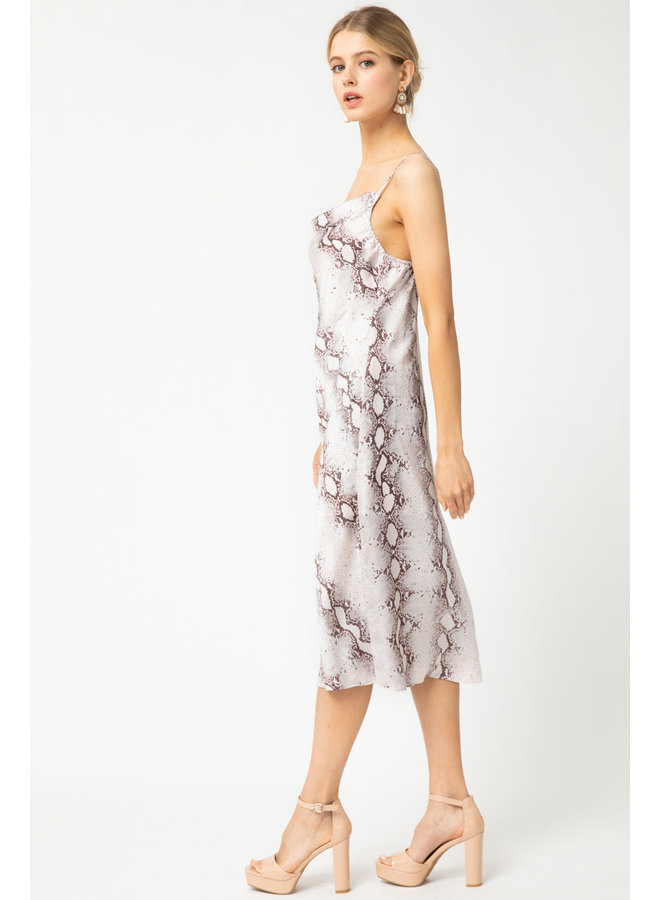 Snakeskin Long Dress w/ Cowlneck by Entro - Taupe