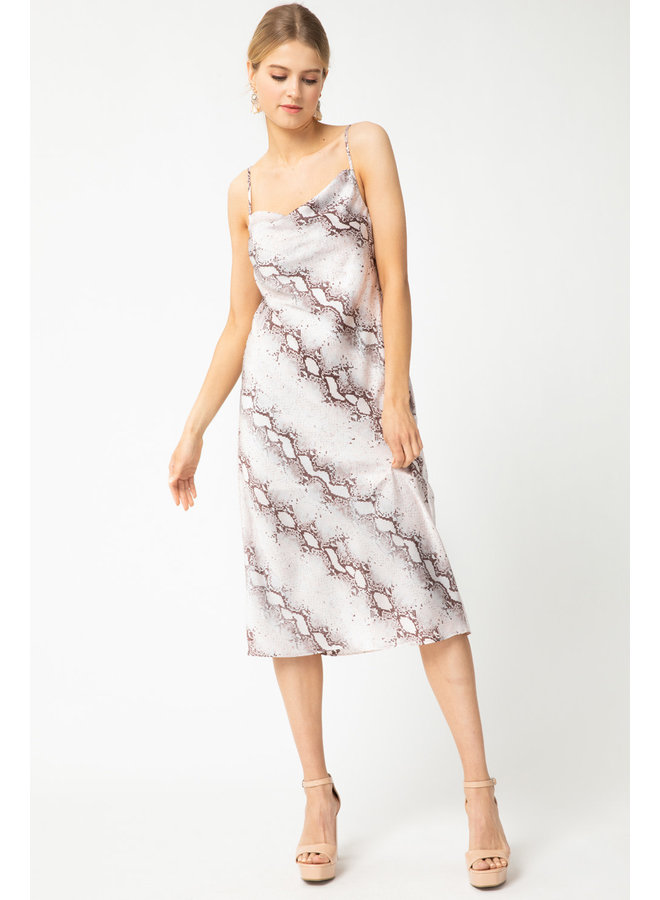 Snakeskin Long Dress w/ Cowlneck by Entro - Taupe