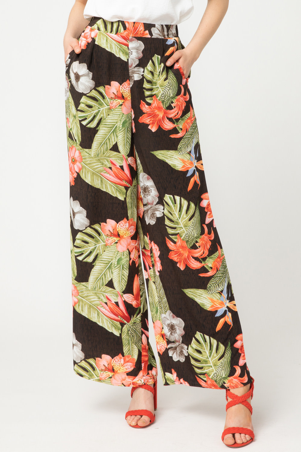 High Waisted Tropical Pants By Entro - Miss Monroe Boutique