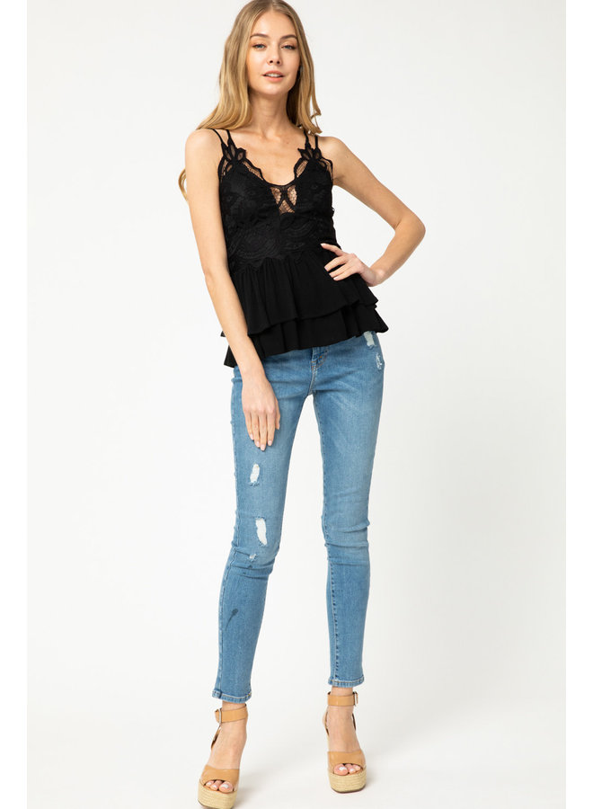 Lacey Smocked Top w/ Ruffle Bottom By Entro - Black