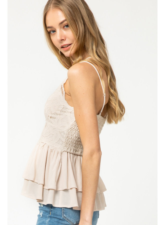 Lacey Smocked Top w/ Ruffle Bottom By Entro - Natural