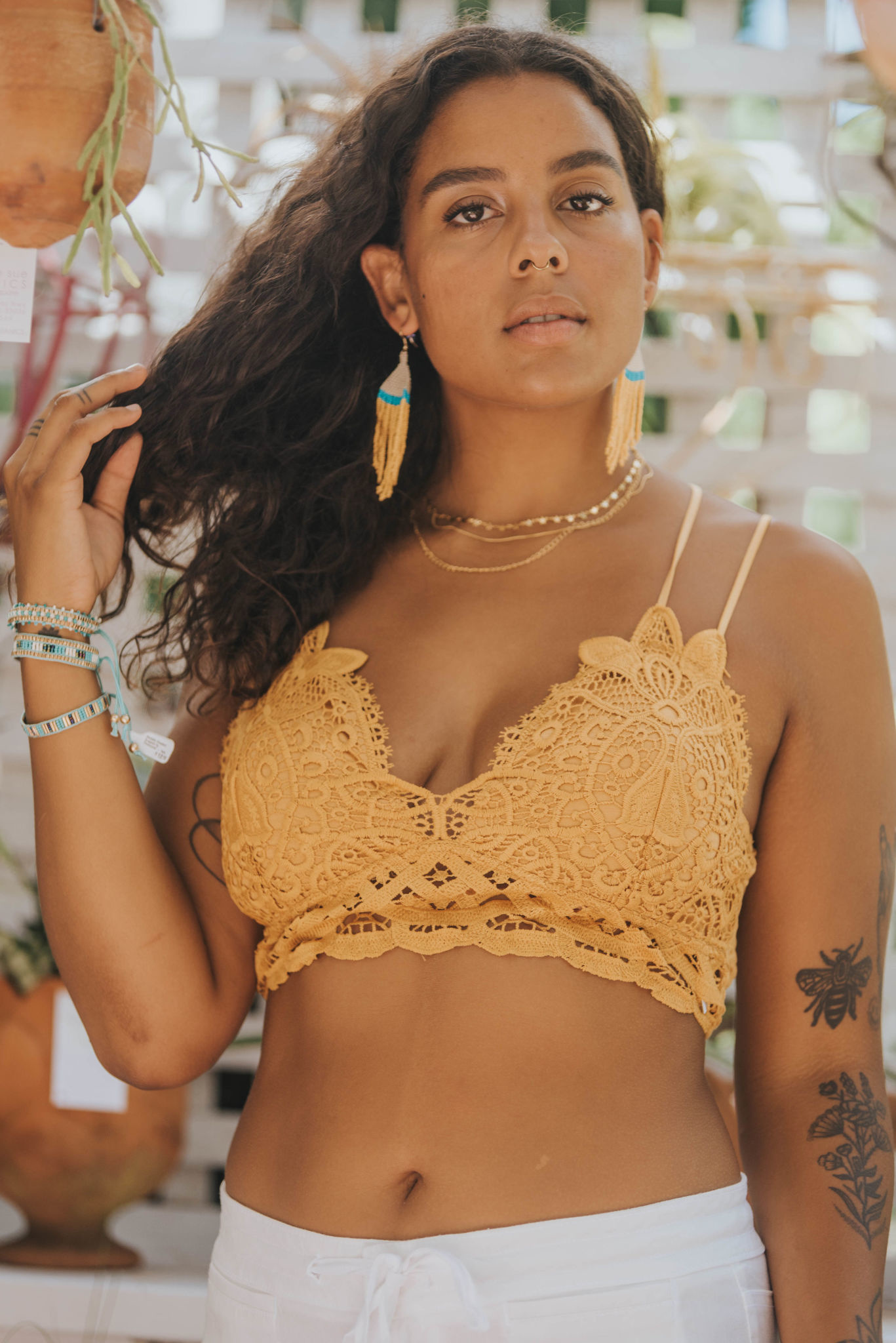 Floral Textured Padded Bralette - Mustard - Shirts & Tops – The Boho Depot