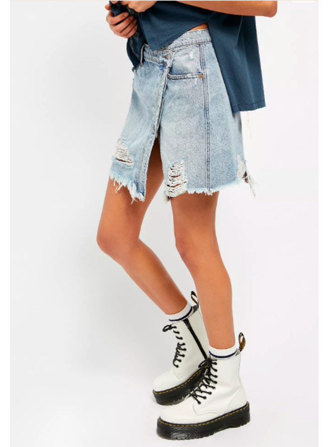 Short wrap denim skort with a … curated on LTK