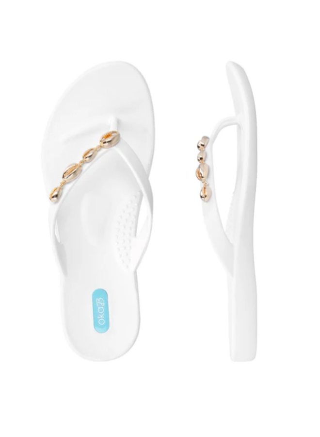 White Tucker Sandals w/ Cowrie Shells - Oka B