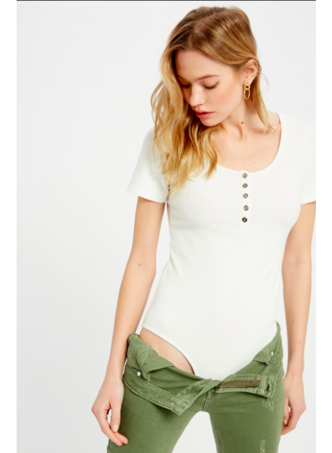 Ribbed Short Sleeve Button Down Bodysuit