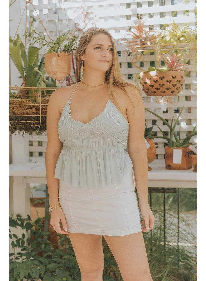 Smocked Halter Top by Free People - Light Blue