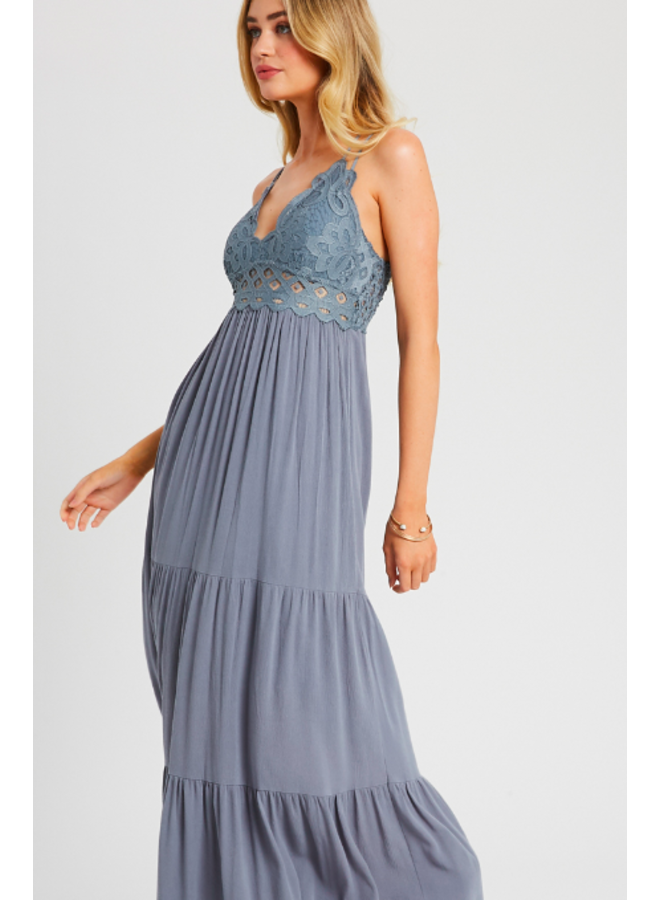 Lacey Top Maxi Dress by Wishlist - Grey Blue