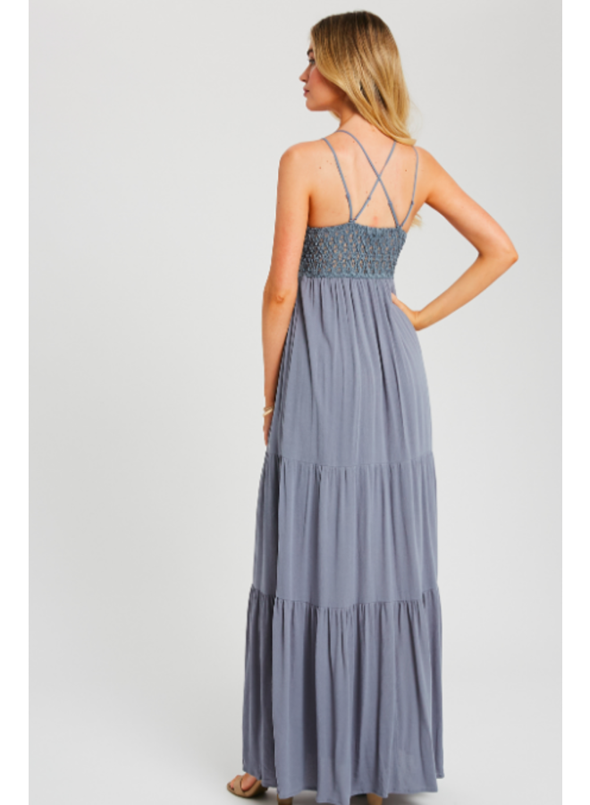 Lacey Top Maxi Dress by Wishlist - Grey Blue