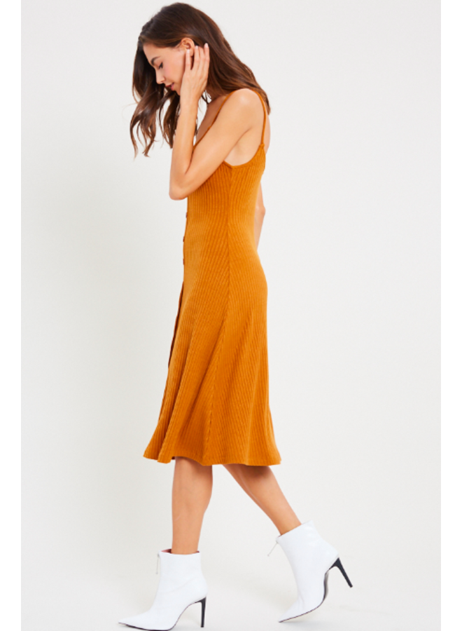 Button Down Ribbed Midi Dress by Wishlist - Amber