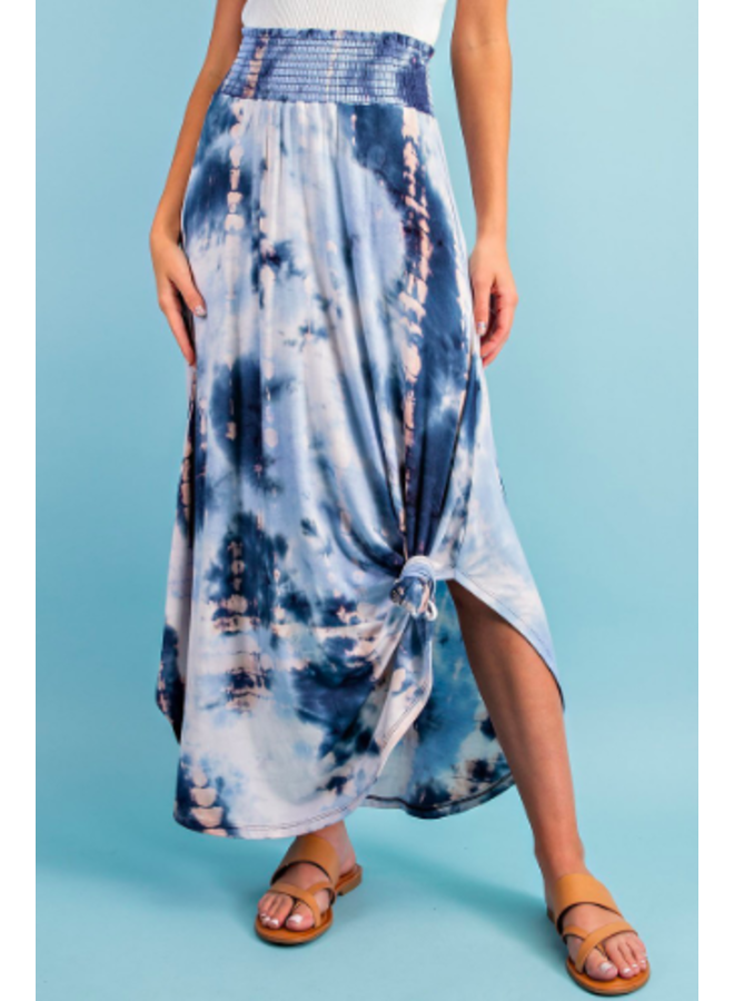 Tie Dye Stretch Waist Flowy Skirt by Eesome - Blue