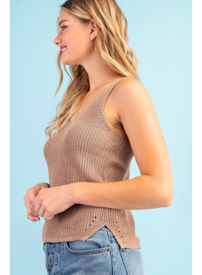 V Neck Knit Tank Top by Eesome - Cocoa