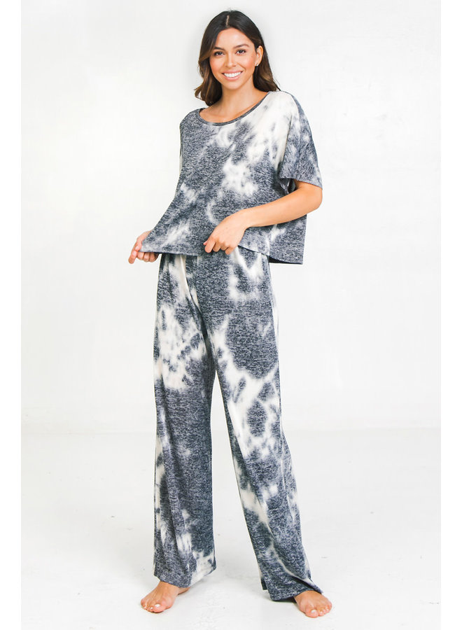 Tie Dye Flowy Lounge Pants by Flying Tomato - Navy & White