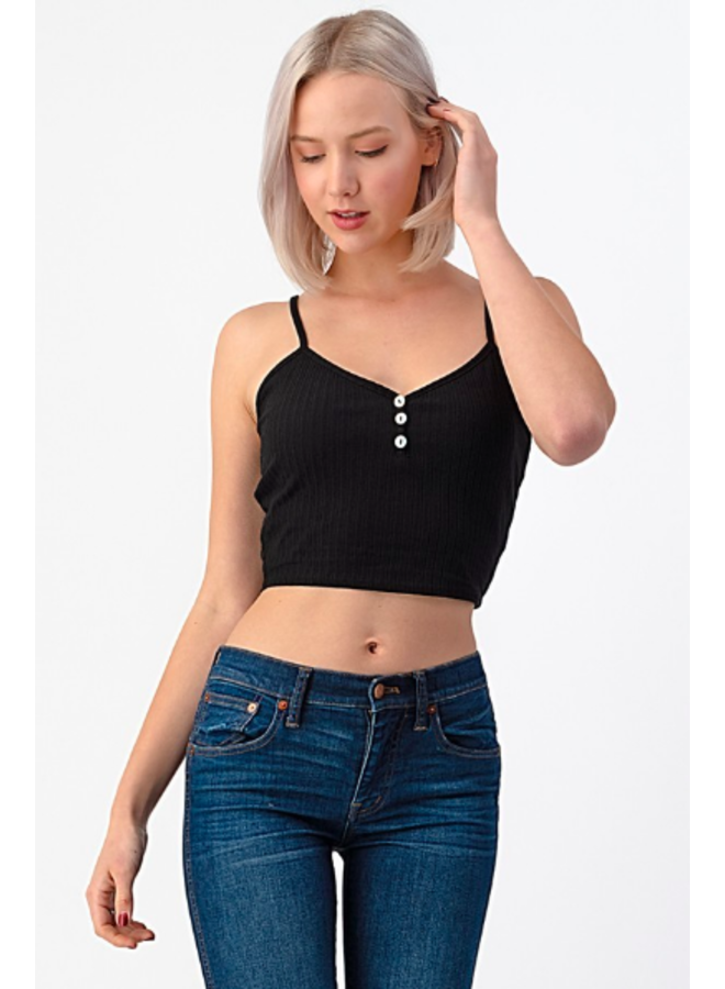 Three Button Cami Crop Top by Heart & Hips - Black