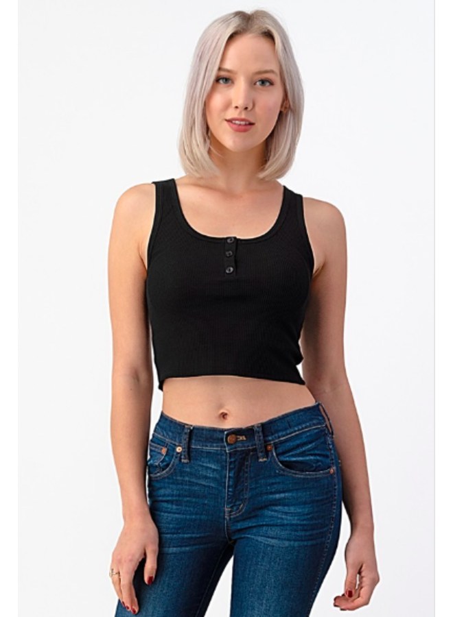 Three Button Waffle Knit Crop Top by Heart & Hips - Black