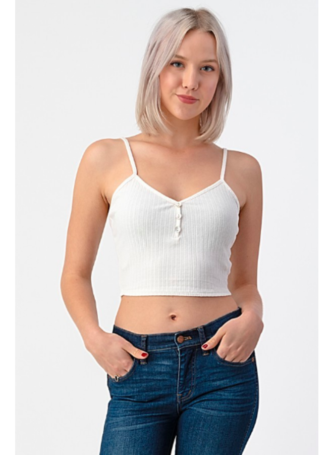 Three Button Cami Crop Top by Heart & Hips - White