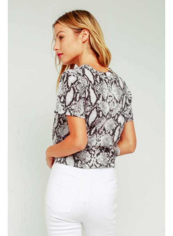 Snake Print Tee w/ Pocket & Waist Tie by Olivaceous - Black & White