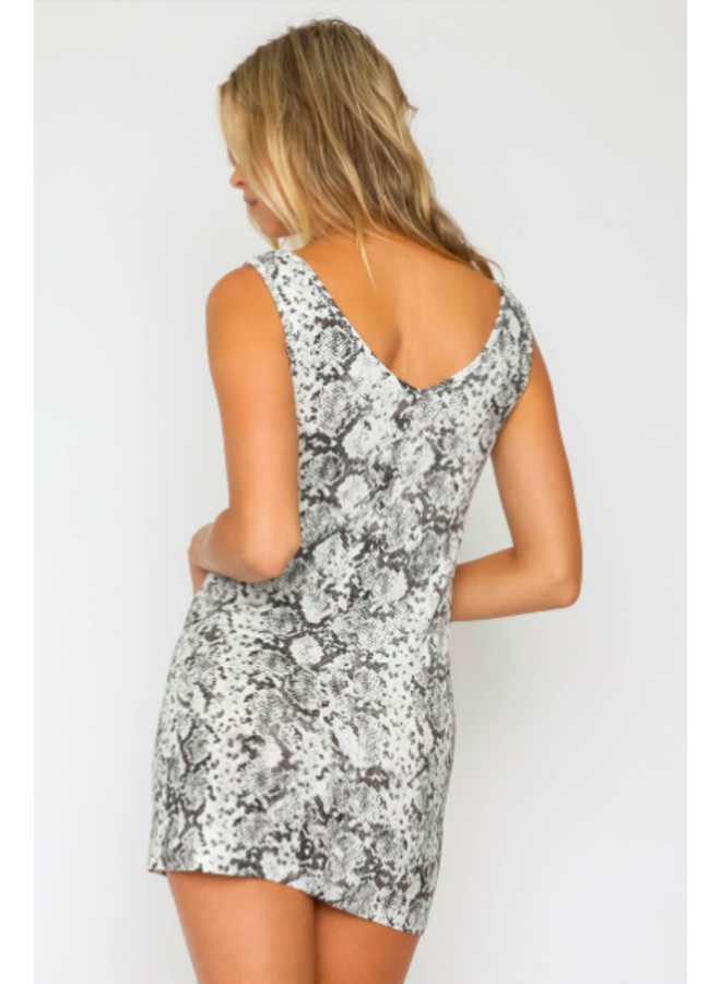 Snake Print V Neck Mini Dress by Olivaceous - Black & White