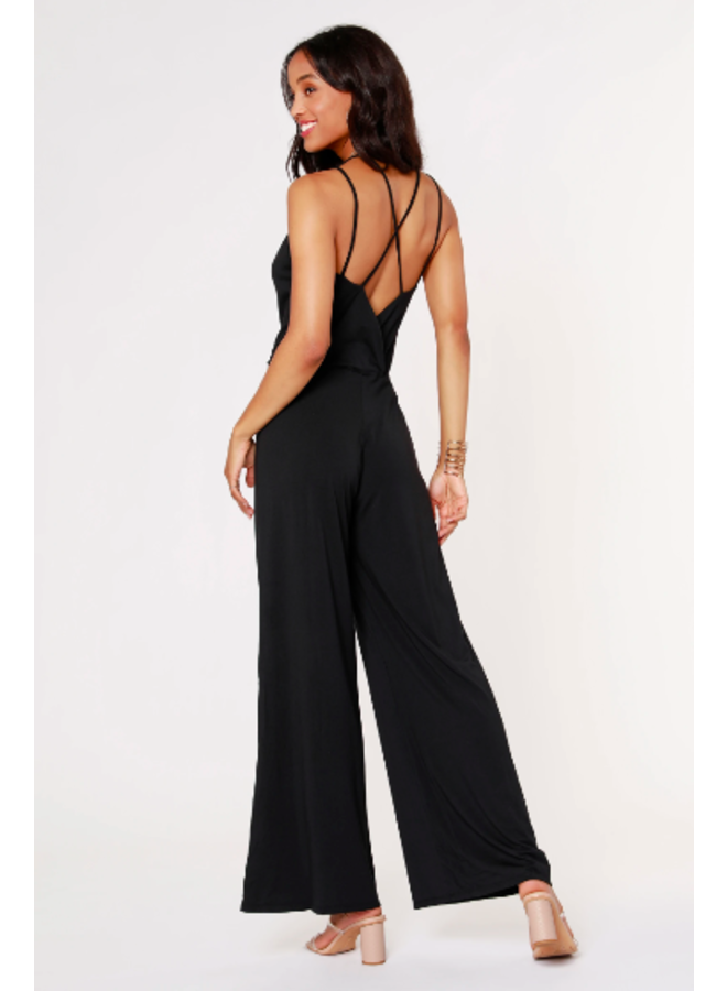 Black Strappy Cami Jersey Jumpsuit - Bobi - Miss Monroe Boutique