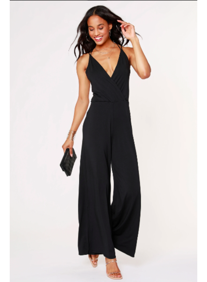 Black Strappy Cami Jersey Jumpsuit - Bobi - Miss Monroe Boutique