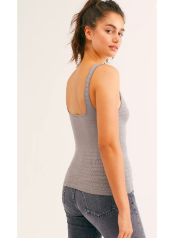 Free People - Square Neck Seamless Cami  Crop Top - Heather Grey