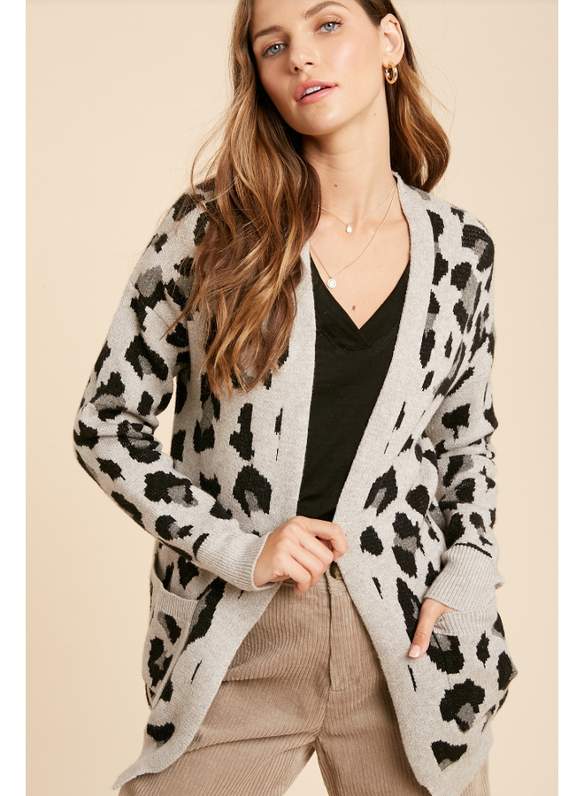 Leopard Cardigan Sweater by Wishlist - Grey