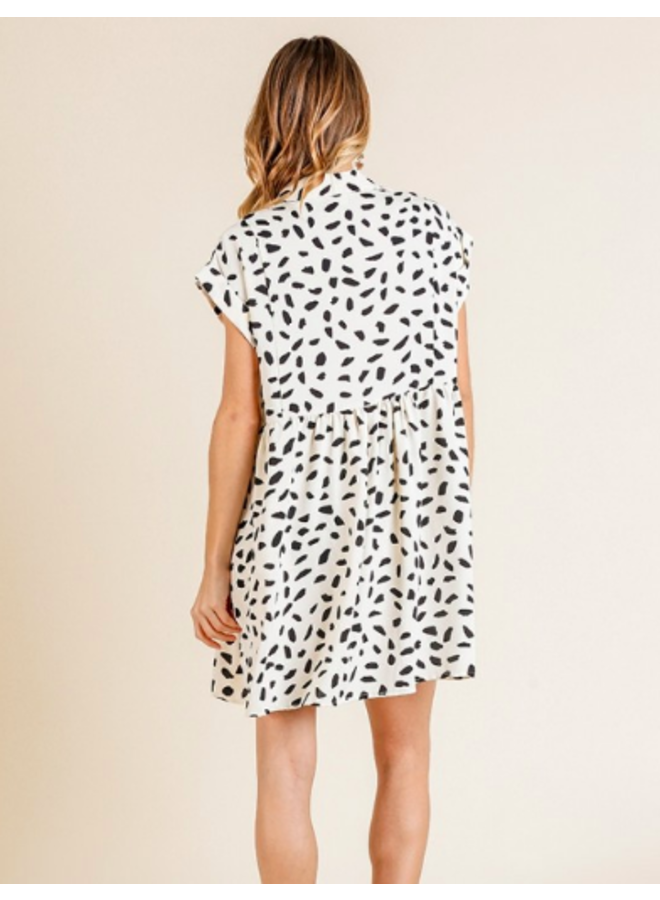 Dalmation Print Babydoll Short Dress