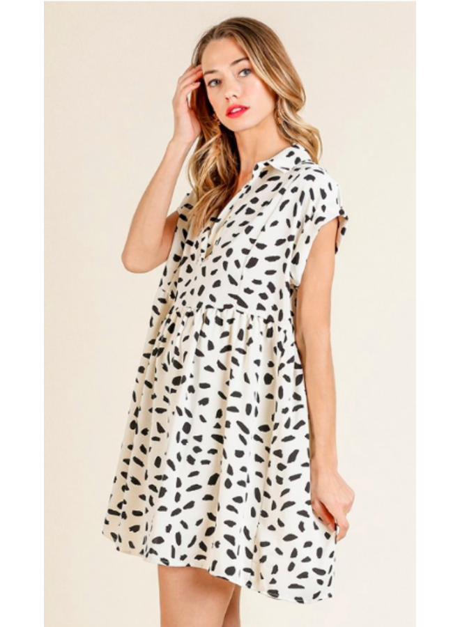 Dalmation Print Babydoll Short Dress