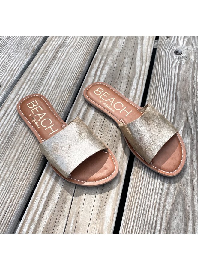 Gold Frost Leather Slide Sandals