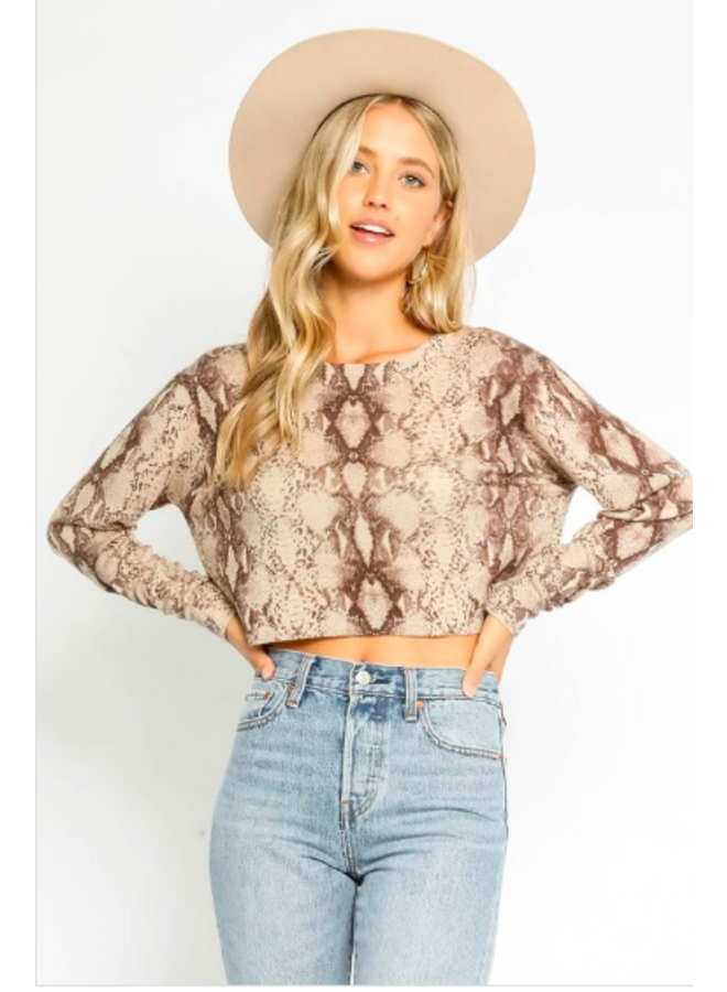 Cropped Snakeskin Sweater by Olivaceous Grey Snake Miss Monroe