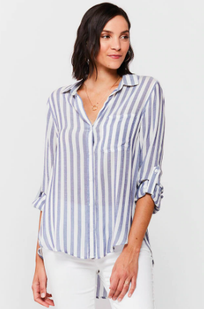 Blue & White Stripe Button Down Elisa Shirt by Velvet Heart - Miss