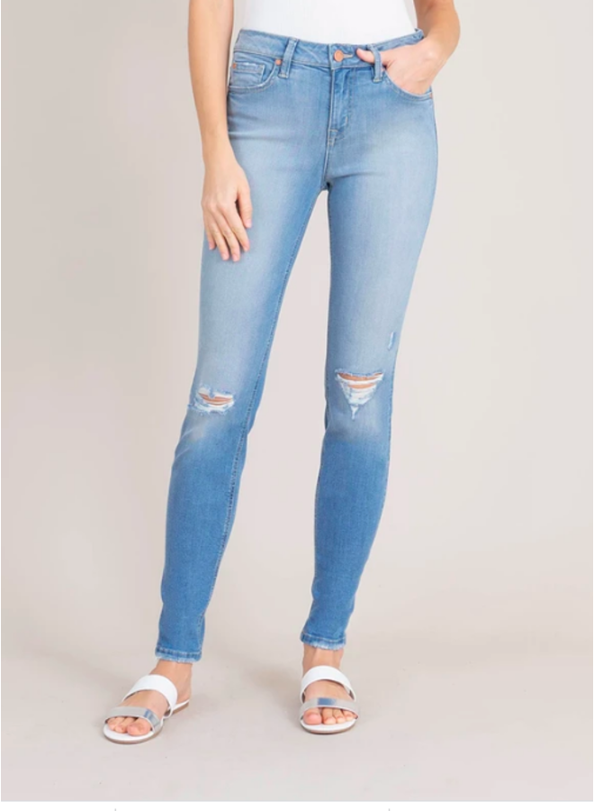 Medium Blue Distressed Knee Liza Mid Rise Skinny Jeans by Level 99