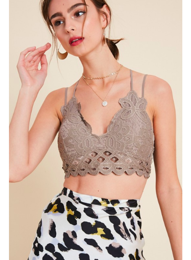 Strappy Lace Padded Bralette / Crop Top by Wishlist- Cocoa