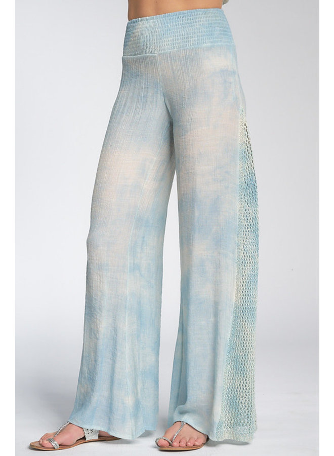 Gauze Pants w/ Crochet Inserts by Elan - Blue Tie Dye