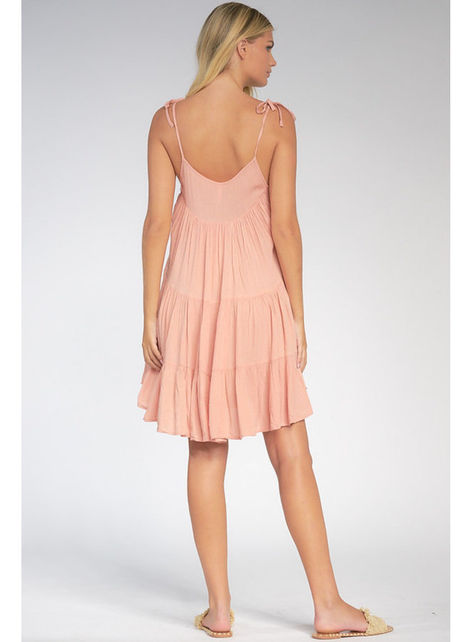 Tiered Gauze Dress w/ Spaghetti Straps by Elan - Melon